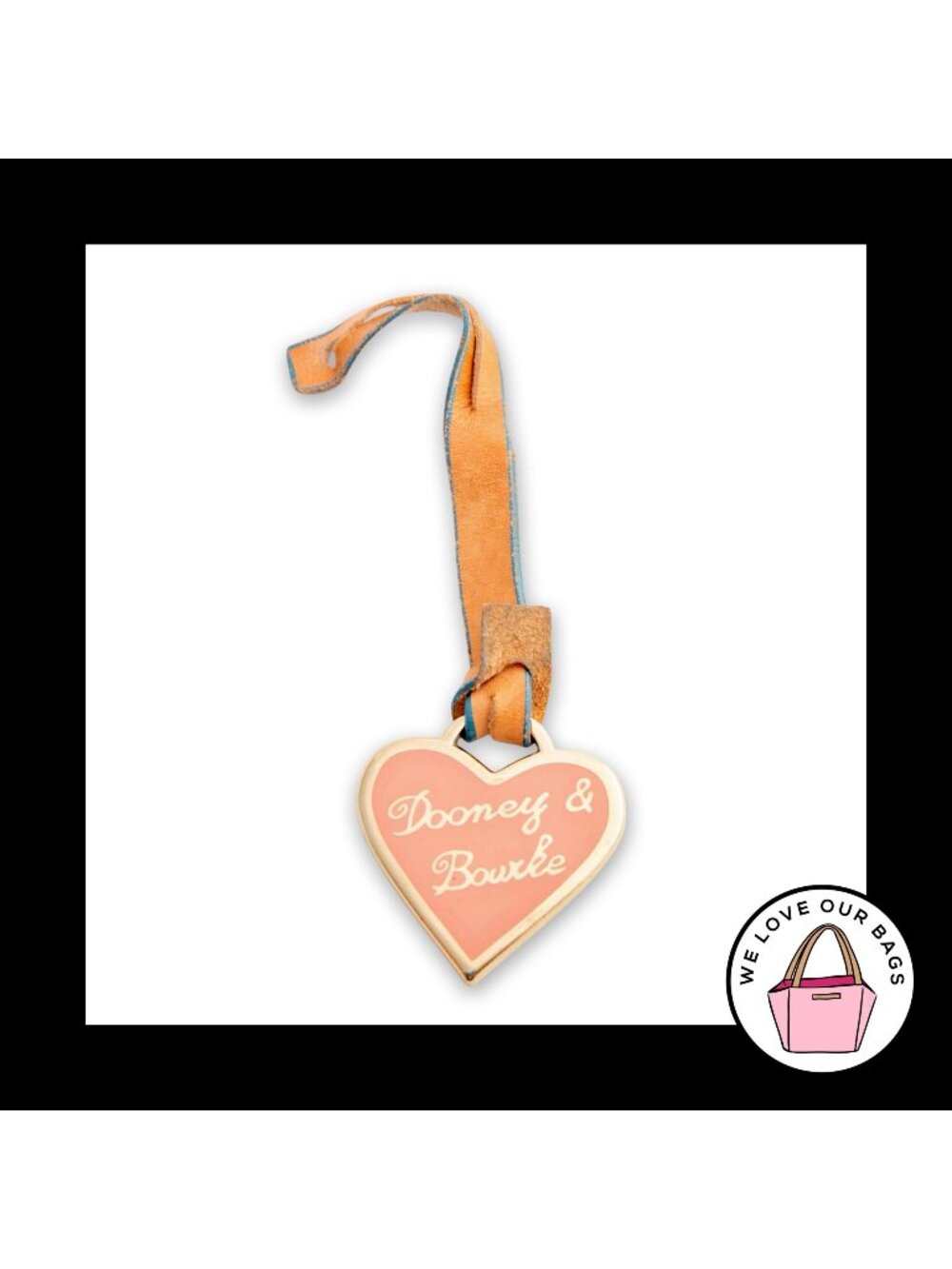VINTAGE Y2K DOONEY & BOURKE Bag Charm Hang Tag Pink Heart Tan Blue Leather Fob